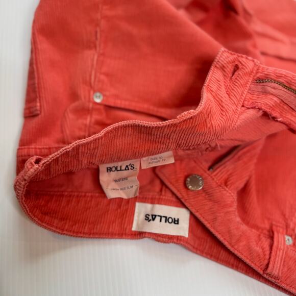 Rolla’s Dusters Corduroy High Rise Slim Shorts Orange Red Women’s 30 90s Retro - Picture 10 of 16